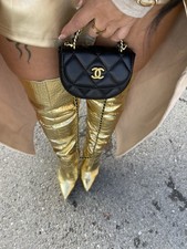 Gold Stiefel Overknee High Heels Damenstiefel 38