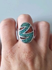 massiver Silberring, 925er Ring, verstellbar & extravagant - Mosaik, Indianer