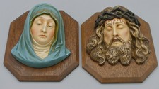 HEILIGENBILDER 2x GIBSBILD JESUS CHRISTUS MARIA KSW BEMALT AUF HOLZPLATTE