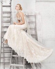 Brautkleid Hochzeitskleid Knopfleiste Boho Vintage Spitze, Fit + Flare Gr 10