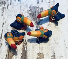 4 Stück kleine Terrakotta Papageien bunt Garten Deko Neu