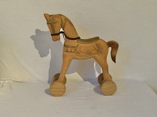 Holz Figur Pferd Deko auf Rädern Natur Unikat