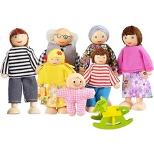 Puppenhaus Puppenfamilie Holz Bunt 7-teilig Baby Familie Kind Geschenk
