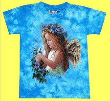 T-Shirt Blumen Elfe Engel, blau Gr.146*152, 10-12 J., Waldorf Fee, Girl Fantasy