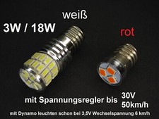 LED Birnen E10 mit Spannungsregler für Fahrraddynamo weiß rot Front-Rücklicht 3W