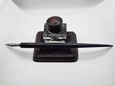 Antikes Tintenfass  Kristallglas mit Stiftablage