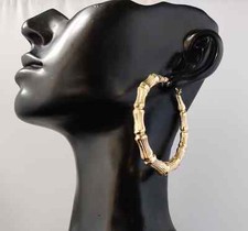 10K echte massive Gelbgold runde Bambus Creolen, 18mm-78mm Ohrringe