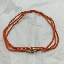Historisches Collier aus Koralle & 585er Gold , 3 Reihen  -  35 Gramm