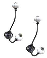 2x Kleiderhaken Garderobenhaken Wandhaken Huthaken Porzellan Eisen Antik Look