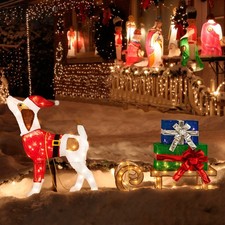 LED Hund mit Schlitten Weihnachtsdeko Weihnachtsfigur 170 LED Figuren außen