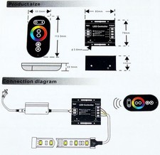 Touch RF RGB LED Lampen Controler 3Kanal 12-24V 18A Funk FB Steuergerät 432W
