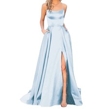 Damen Kleid Cocktailkleid Hochzeit geschlitzt Abschlussball Hellblau, M