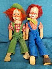 Vintage 2 x Clownpuppe Doll Stoffkörper Latzhose 36 cm /40 cm SELTEN!
