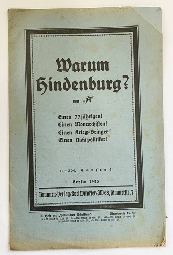 Warum hindenburg berlin 1925 - hindenburg?,