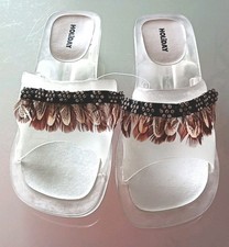HOLIDAY Sandalette Gr.36 Transparent mit Federn/Strass Dekoration 