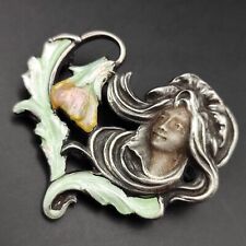 Brosche Im Jugendstil Silber Emaille Floral Art Nouveau Style Brooch enamel
