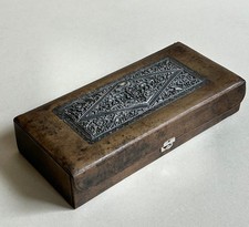 Lederschatulle Kasten Leder Silberrelief  19. Jh.