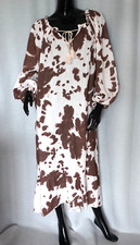 Maxikleid Maxi Volant Musselin Kleid Kuh Print Braun Offwhite 38,40,42,44,46 Neu
