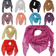 Dreieckstuch aus Leichter Baumwolle Viscose, Fransenmuster, uni, Halstuch Schal