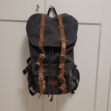 Augur Laptop Rucksack Groß Anthrazit Segeltuch Canvas cognacfarbenes Leder TOP