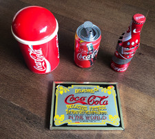 Coca Cola Vintage Konvolut Schild Spiegel Feuerzeug Dose Flasche Behälter