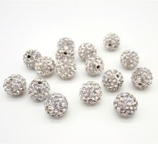 20 x Strassstein Perlen Ø 10 mm Shamballa Polymer Glitzer Disco weiß Kristall