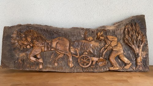 Holzbild relief pflügender - relief,