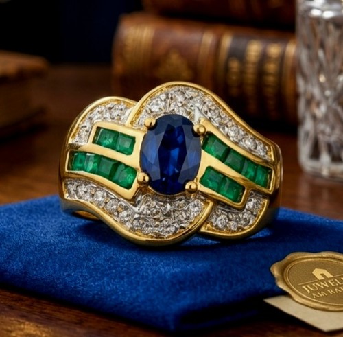 Saphir smaragd diamant ring - smaragd,