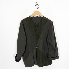 La Bottega Di Brunella Leinenmischung Jacke Lagenlook One Size dunkelgrün strukturiert