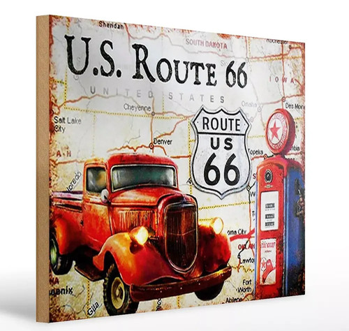 Holzschild route roter - us, 66