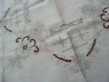 Handarbeit - Spitzendecke Richelieu-Stickerei Leinen 127 x 117cm