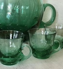 Antik Glas Bowle Topf 5 Becher