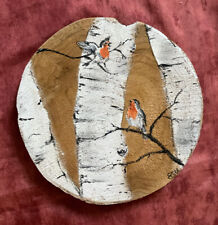 Rotkehlchen, Vogel , Tiere, Natur, Holzscheibe, Birken, Kunst,Handarbeit, Holz