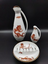 3 tlg. Set 2 Vasen, Aschenbecher Drachenmotiv Johanna Strauch Porzellanmalerin