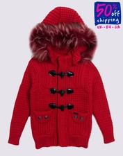 UVP450€ BARK Kinder Strick Dufflecoat Größe 6Y Wollmischung Kunstfellbesatz Kapuze