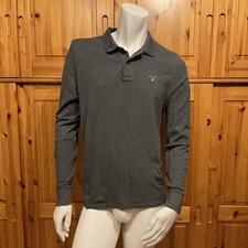 Gant Herren Poloshirt, Langarm, Größe M Regular, Anthrazit