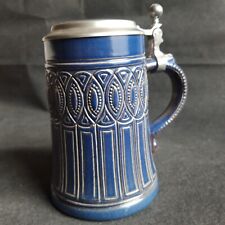 Bierkrug Humpen i.Jugendstil-Design Keramik Marzi&Remi(MR),blaugrund. Zinndeckel