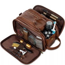 Kulturbeutel Leder Kosmetiktasche Herren Kulturtasche Badetasche Schminktasche