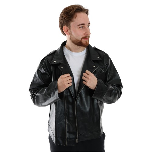 Leder optik biker jacke - leder, herren