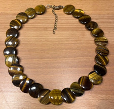 Tigerauge -Halskette echt Kette 42-46cm Braun 27flache geschliffene Steine Ø2cm