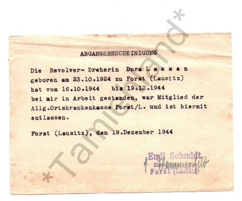 Abgangsbescheinigung von 1944