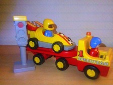 PLAYMOBIL 1 2 3 -RENNAUTO-SPEEDTEAM- LKW mit Kipp-Anhänger-2×Figur+ Extra -Ampel