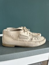 Original Vintage Leder Schuhe 80er Jahre Sommer Beige Sneaker Muster Größe 39