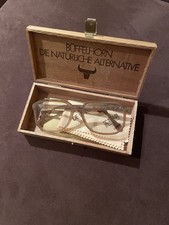 Hornbrille Büffelhorn Gestell mit Kunstoffgläsern ohne Stärke NEU mit Etui