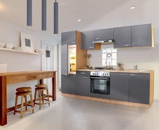 Küchenzeile Küche Küchenblock 270 cm breit Grau mit E-Geräten auch Buche