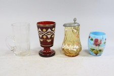 4x Glas Objekt ua Fußbecher Bäderglas 19.Jhd (GV331)