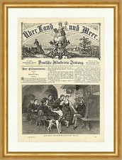 In der Klemme Kinzel Wirtshaus Hunde Pfeife Stühle Stammtisch Holzstich E 2837