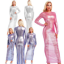 DE Bodycon Kleid Damen Durchsichtiges Unterkleid Lang Maxikleid Einfarbig Bikini