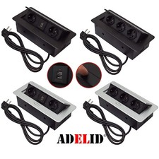 EINBAUSTECKDOSE TISCHSTECKDOSE KÜCHE WAND 2, 3-FACH 2XUSB VERSENKBAR VDE SCHWARZ