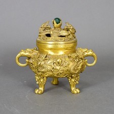 Weihrauchgefäß Räucher Deckeldose Drache Dragon Bronze Jade Asiatika China AG167